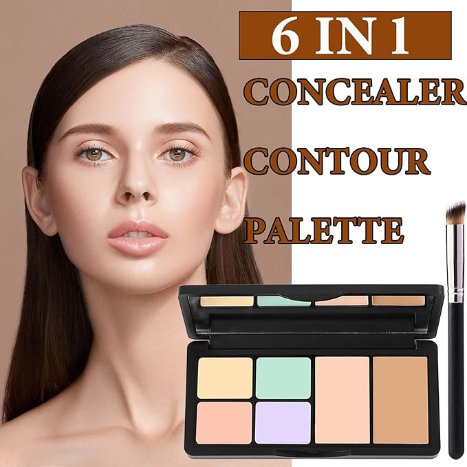 6 Colors Correcting Concealer Contour Palette,Concealer Cream Contour Makeup Palette,Contouring Foundation Highlighting Makeup Kit with Brush(01#)-Velvo Beauty