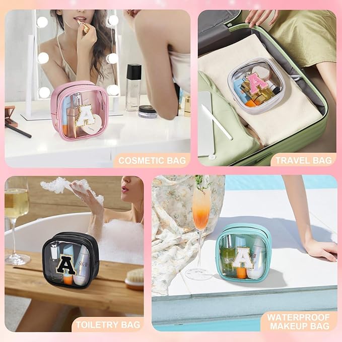 YOOLIFE Initial Make Up Bag Travel Toiletry Bag, Clear Makeup Bag Preppy Cosmetic Bags Small Makeup Bag Travel Essentials Gifts for Women Teen Girlfriend Teacher Mom Birthday Gifts Makeup Pouch Blue J-Velvo Beauty