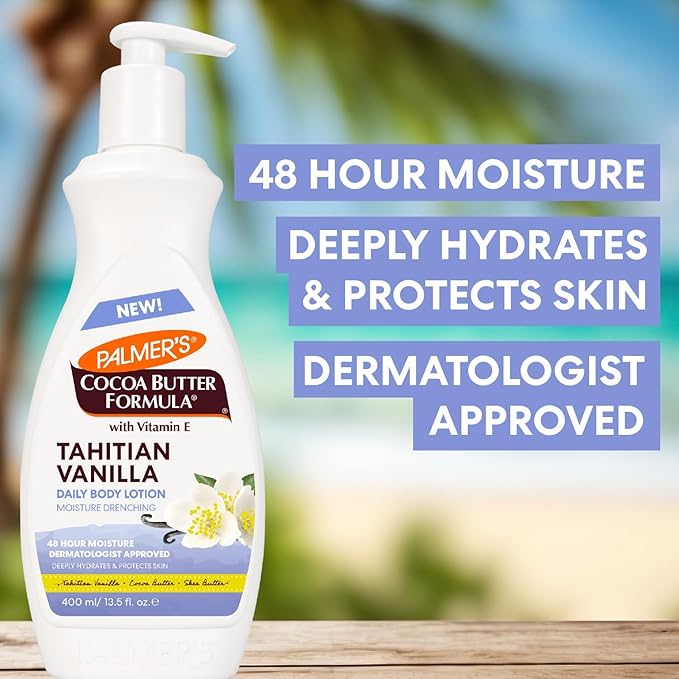 Palmer's Cocoa Butter Formula Tahitian Vanilla Body Lotion, 13.5 Oz, Daily Moisturizing Lotion for Dry Skin with Shea Butter & Vitamin E, Hydrates & Protects, Helps Provide 48-Hour Deep Moisture-Velvo Beauty