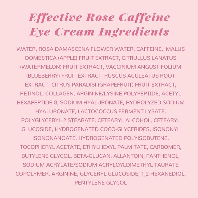 ANAI RUI Rose Caffeine Eye Cream for Dark Circles, Under Eye Serum for Puffiness Bags, Anti-Aging Eye Cream with Retinol, Collagen, Hydrating, Firming, Reduce Wrinkles and Fine Lines Daily 0.5 FL OZ-Velvo Beauty