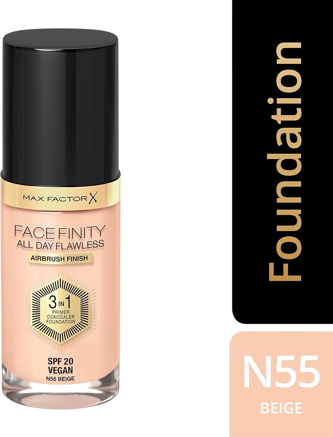 Max Factor Facefinity All Day Flawless 3 In 1 Foundation SPF 20, No. 55 Beige-Velvo Beauty