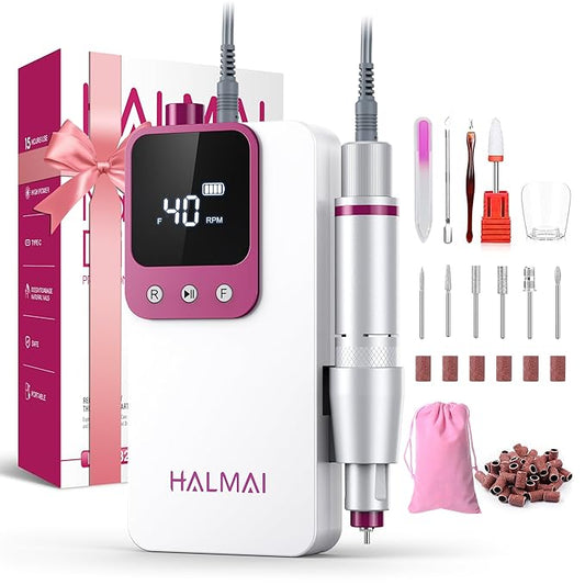 Electric Nail Drill Professional, Portable Nail File for Acrylic Gel Nails, Cordless Rechargeable Ultra Power Nail Drill Kit 40000RPM, HMC320 Salon-Grade Efile Nail Machine (White)-Velvo Beauty
