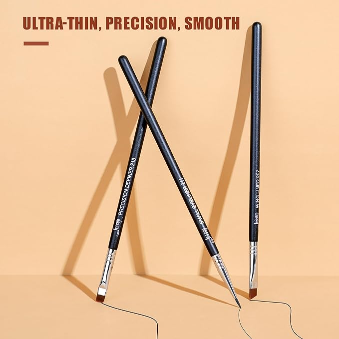 Jessup Eyeliner Brush Set, 3pcs Pro Precision Eyeliner Brushes Fine Point Angled Thin Gel Liquid Flat Winged Eye Liner Brush, Black T346-Velvo Beauty