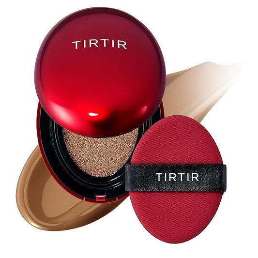 TIRTIR Mask Fit Red Cushion Foundation | Full coverage, Weightless, Skin fit, Satin Glow Finish, Korean Makeup BB Foundation, beauty, Tattoo cover up, Buildable (#43N Deep Cocoa, 0.63 Fl Oz)-Velvo Beauty