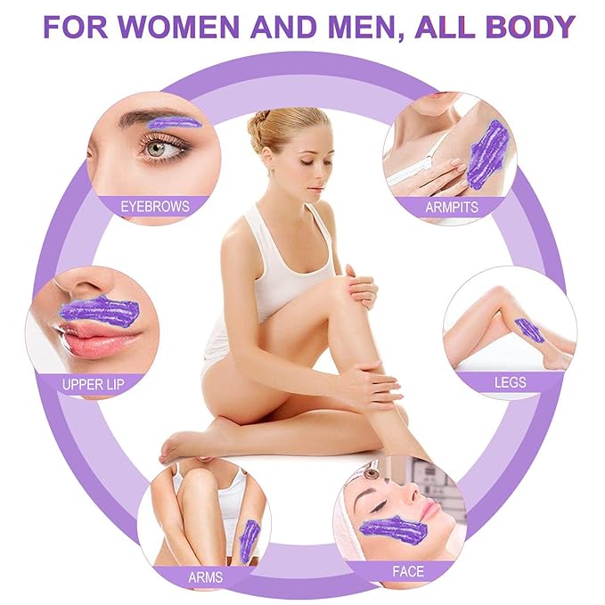 Hard Wax Beads for Hair Removal, Waxing Beans for Sensitive Skin (Violet), 10.5 Ounce/bag with 10pcs Wax Sticks-Velvo Beauty