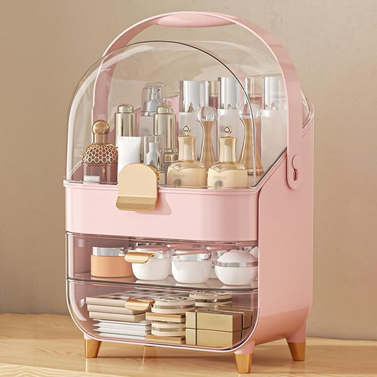 Makeup Organizer, Skincare Holder Bathroom Counter Organizer, Storage Box Cosmetic Display Cases, Teen Girl Gifts Trendy Stuff Make up Organizers for Vanity, Dresser, Countertop (Pink)-Velvo Beauty