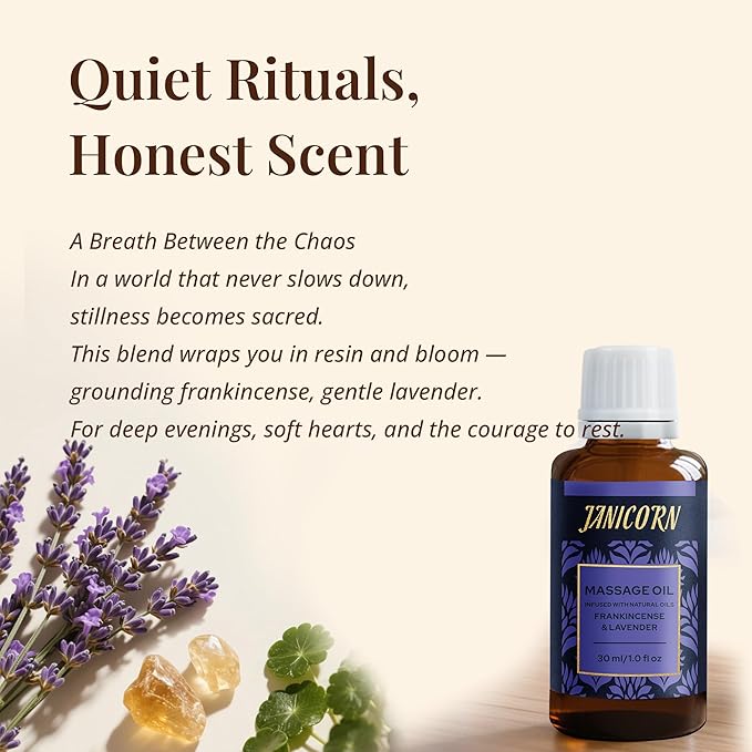 Frankincense & Lavender Botanical Massage Oil – Lightweight Face & Body Oil with Jojoba & Almond – Resin & Floral Aroma for Deep Massage, Fascia Release & Calming Rituals, 30ml (1.0 fl oz)-Velvo Beauty