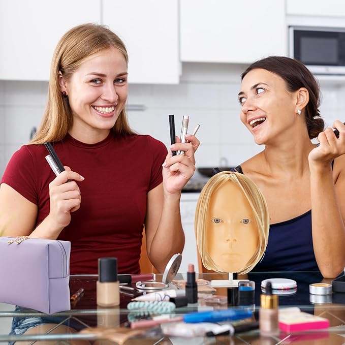 Makeup Practice Face, 2024 Upgrade 5D Makeup Mannequin Face Reusable Silicone Makeup Practice Face Board with Bracket, Come with Makeup remover & Concealer 3 Color & Makeup Bag White-Velvo Beauty