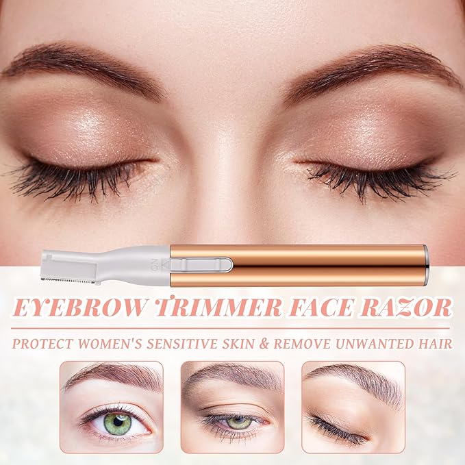 Chumia 2 Pcs Electric Eyebrow Trimmer Women Precision Face Razors Mini Shaver with Comb Christmas Women Gift Battery Operated Personal Epilator for Face Neck Fuzz Lips Leg(Gold, Light Pink)-Velvo Beauty