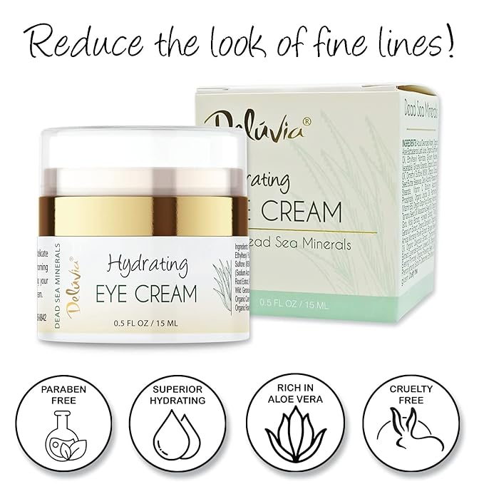 Deluvia Eye Cream Moisturizer, Under Eye and Around Eye Hydrating Eye Cream, Organic Aloe Vera, Vitamin E, Rosehip Seed Oil for Dry Skin and Wrinkles.(.5 Oz)-Velvo Beauty