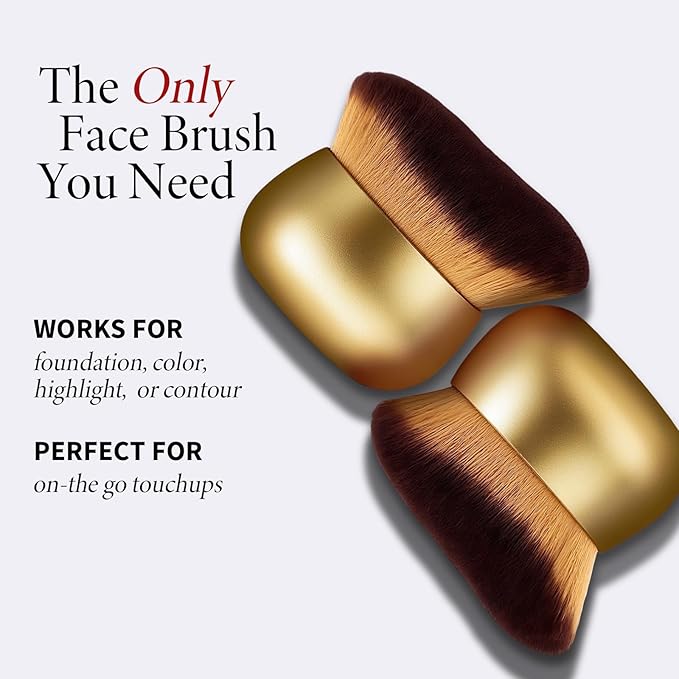 Airbrush Kabuki Brush for All Face Makeup & Foundation for Liquid, Cream and Powder Face Makeup, Large Brush for Effortless Natural Beautiful Look, With Wide-headed Bristles - Gold-Velvo Beauty
