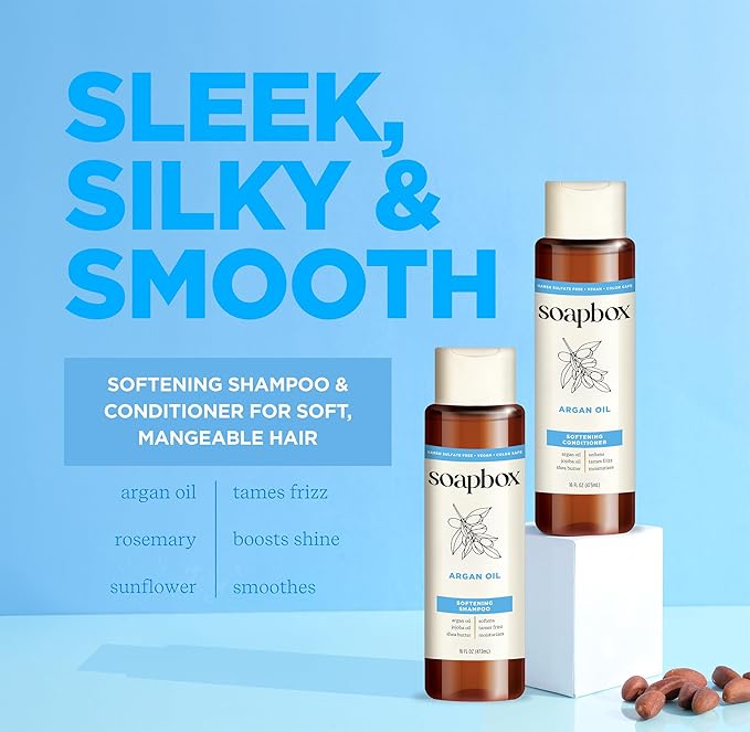 Soapbox Argan Shampoo & Conditioner Set, Volumizing, Vegan, Color Safe, Harsh Sulfate & Silicone Free, 1 Liter Each (Pack of 2)-Velvo Beauty