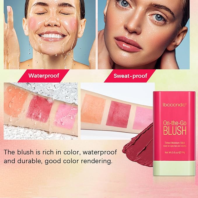 Cream Red Blush Stick,Multi-Use Makeup Milk Blush Stick,Long Lasting Natural Blush Makeup 2-in-1 Cheek and Lip Tint,Waterproof Vegan Tinted Moisturizer Matte Blush Stick for Cheeks and Lip-Velvo Beauty