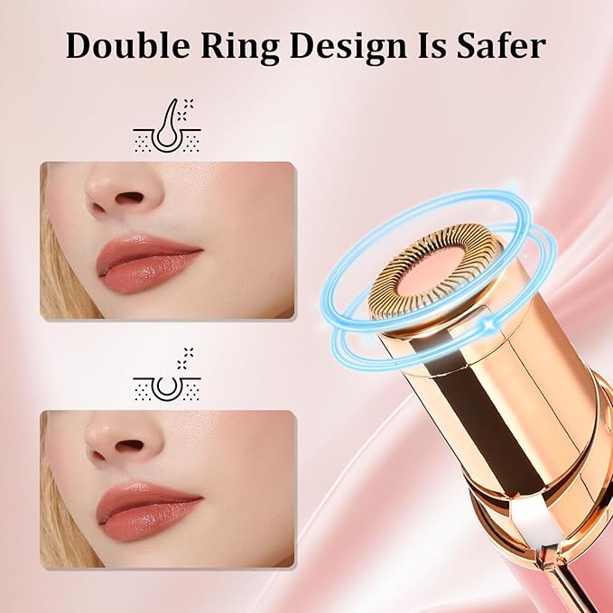 Facial Hair Removal for Women, Portable Painless Hair Remover Device, Rechargeable, with 2 Replacement Heads, for Face, Upper Lip and Chin (Rose god)-Velvo Beauty