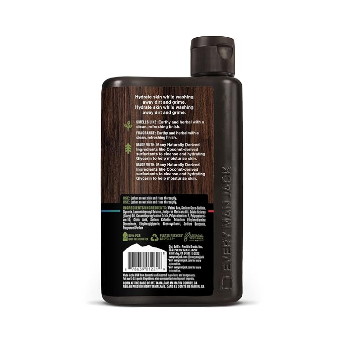Every Man Jack Hydrating Body Wash for all skin types - Juniper Sage fragrance - Naturally Derived Ingredients - Cleanse, Nourish, and Hydrate Skin -Paraben Free, Phthalate Free, Dye Free-13.5oz - 2pk-Velvo Beauty