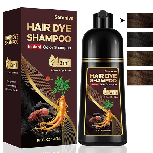 Dark Brown Hair Dye Shampoo for Gray Hair, Natural Color Shampoo Hair Dye for Women & Men, Hair Instant Dye Shampoo Colors Hair in Minutes, Champu Para Canas, 3-in-1 Shampoo for Dyeing Gray, 500 Ml-Velvo Beauty