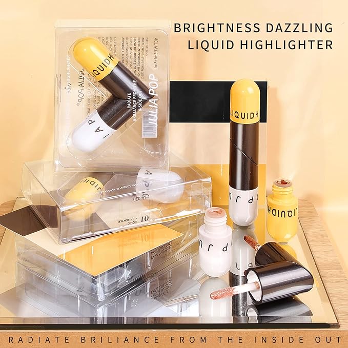 AKARY Liquid Highlighter Makeup for Face Body, Contour Foundation Illuminator Boom Stick, Two-color Highlight Shade Longwear Shimmer Glow Makeup, Valentine's Day gift (03 Rose Gold + Warm Brown)-Velvo Beauty