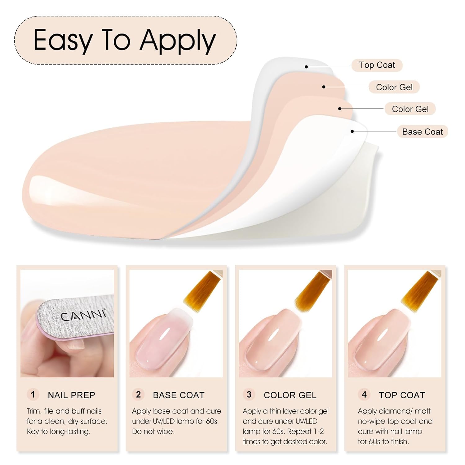 CANNI Nude Pink Gel Nail Polish – 0.3oz Sheer Skin Tone Color, Glossy Soak-Off UV/LED Nail Gel for Natural French Manicure, DIY & Salon Use-Velvo Beauty