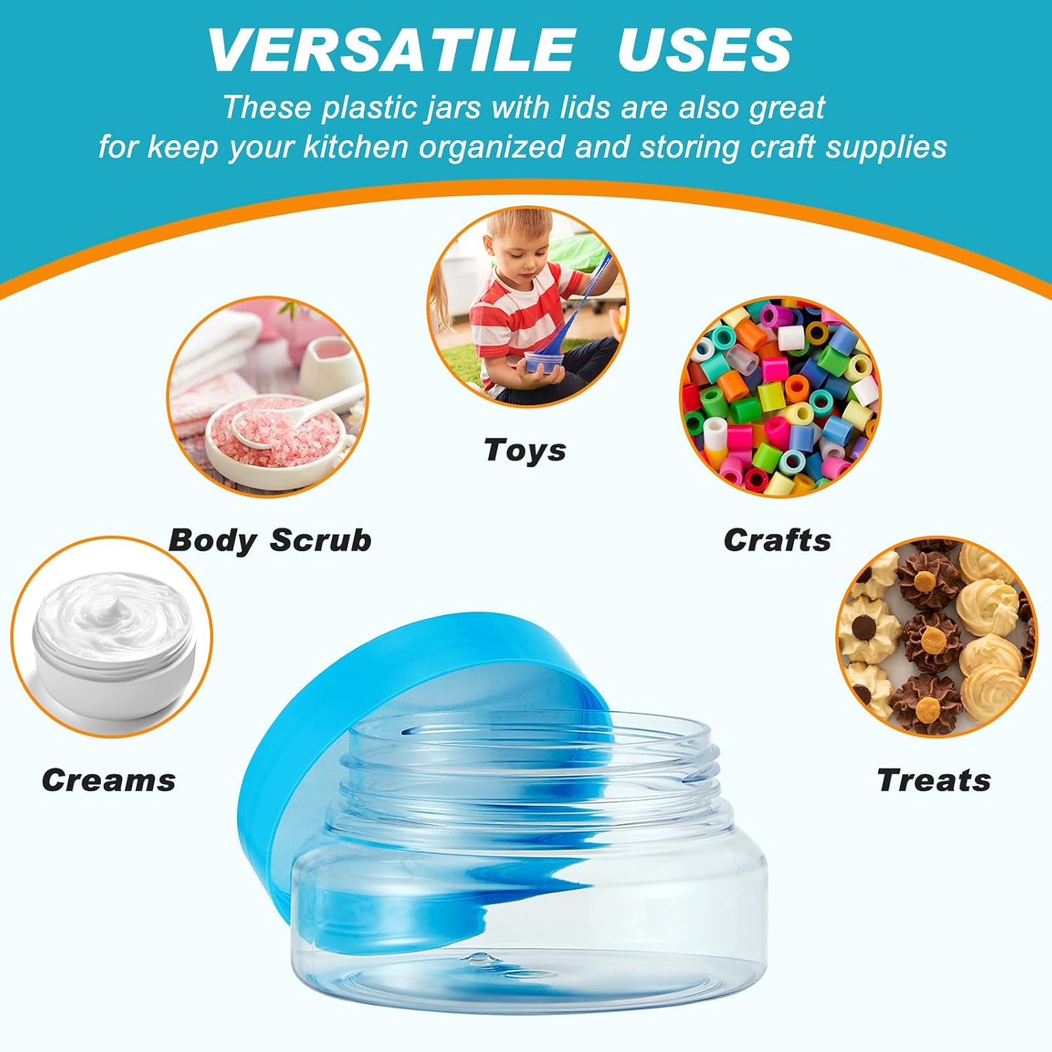 Tessco 24 Pack Plastic Jars with Lids Labels Empty Clear Plastic Jars Round Refillable Cosmetic Containers Body Butter Containers Bulk Sugar Scrub Bottle for Make Up(5 oz,Multicolor)-Velvo Beauty