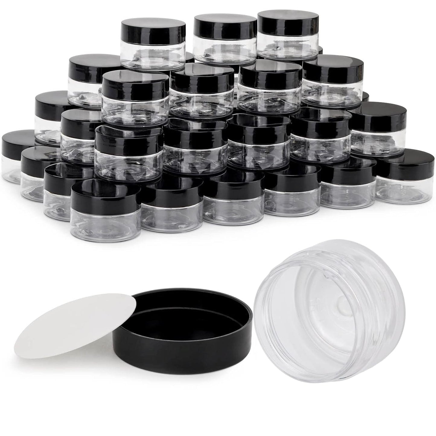 50 Count 1oz Cosmetic Containers with Lids BPA Free Plastic Sample Containers Empty Makeup Containers Refillable Cosmetic Jars Leakproof Travel Jars - Black-Velvo Beauty