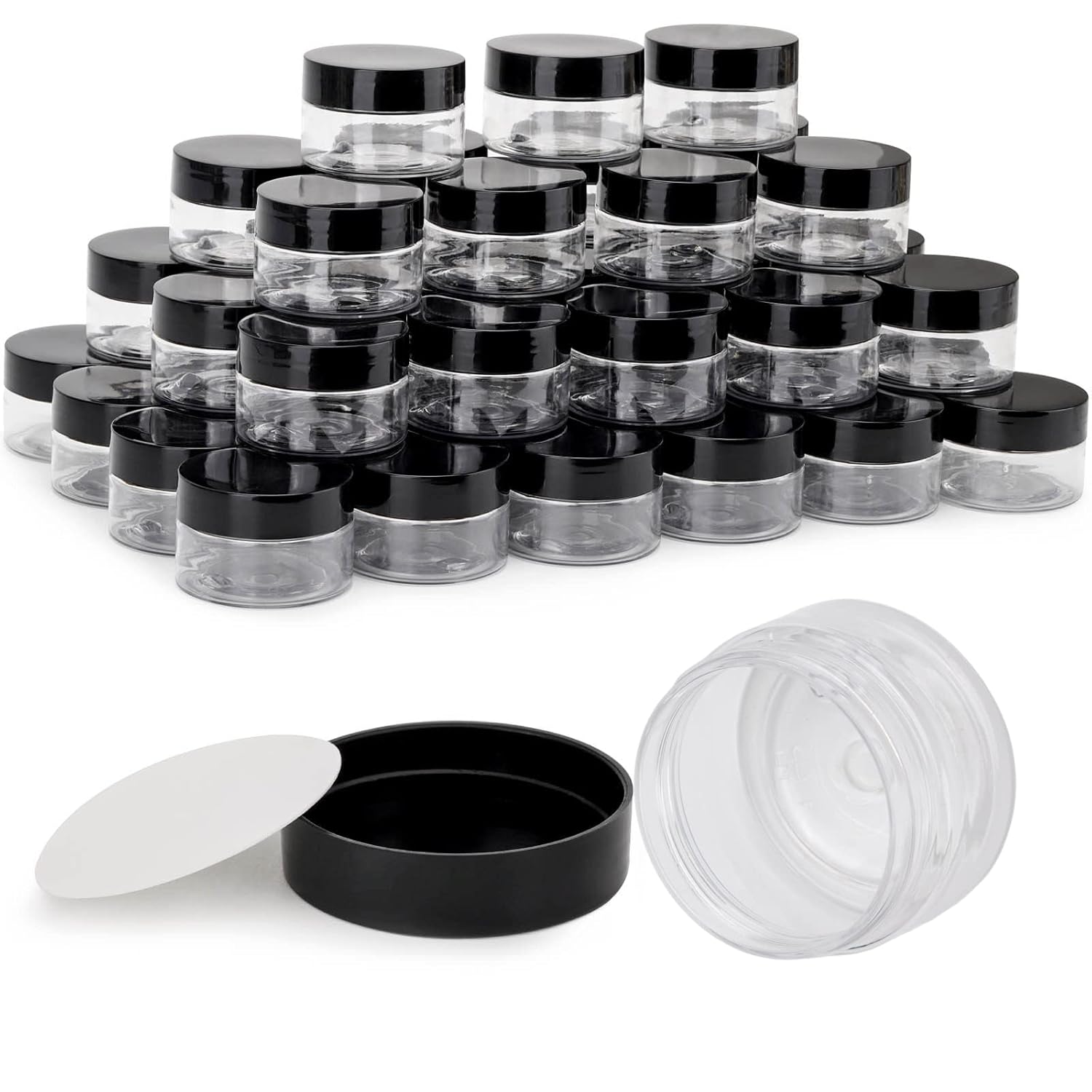 50 Count 1oz Cosmetic Containers with Lids BPA Free Plastic Sample Containers Empty Makeup Containers Refillable Cosmetic Jars Leakproof Travel Jars - Black-Velvo Beauty