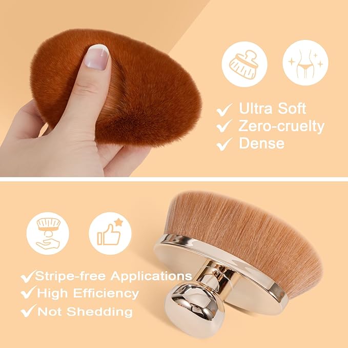 Extra Large Body Makeup Brush for Self Tanner – 115mm Wide Rose Gold Kabuki Body Brush for Bronzer Blend & Blur, Vegan Fiber Self Tanning Brush for Legs & Body with Drawstring Bag by Yoseng-Velvo Beauty