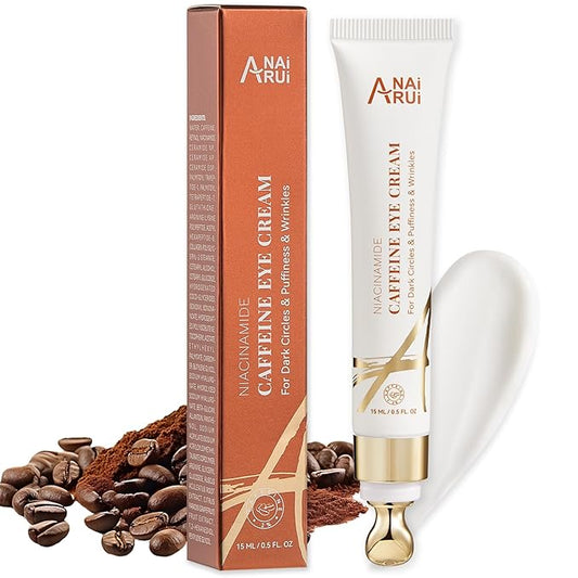 ANAI RUI Caffeine Eye Cream, Niacinamide Eye Cream for Dark Circles and Puffiness, Anti Aging & Friming Eye Cream with Eye Roller, Caffeine Under Eye Cream for Puffy Eyes, Bag Treatment 0.5 FL.OZ-Velvo Beauty