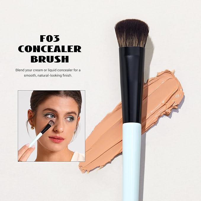 Jessup Face Makeup Brushes Blue 3pcs Double Ended Makeup Brush for Foundation Contour Blush Highlight and Concealer Brush, Premium Synthetic Brush Set T503-Velvo Beauty