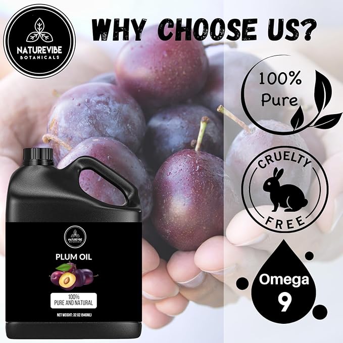 Naturevibe Botanicals Plum Oil 32 Ounces | 100% Pure and Natural | Great for Skin Care and Hair Care-Velvo Beauty