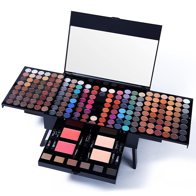 Professional Makeup Kit for Women with Mirror All In One Makeup Gift Set for Teens 180 Color Eyeshadow Palette 2 Blush 2 Powder 1 Eyeliner 4 Eyebrow Make Up Sets Matte Shimmer Mixing Pallet Eye Shadow-Velvo Beauty