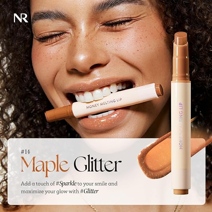 Nature Republic HONEY MELTING LIP GLITTER (14 MAPLE) SOFT LIP STICK Hydrating Gloss, Moisturizing balms, Shine Glimmer Finish, Shimmery-Sheer tint, korean make up-Velvo Beauty
