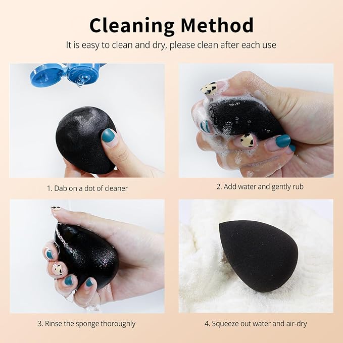 BEAKEY Makeup Sponge Set, 5 Pcs Foundation Blending Sponge, Beauty Sponges Flawless for Liquid, Cream, and Powder, Latex-Free and Vegan Boun Boun Sponges, Makeup Sponges Black-Velvo Beauty