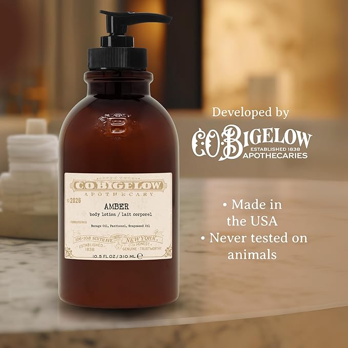 C.O. Bigelow Iconic Collection Amber Body Lotion, Scented Body Cream with Grapeseed Oil and Shea Butter, 10.5 fl oz-Velvo Beauty