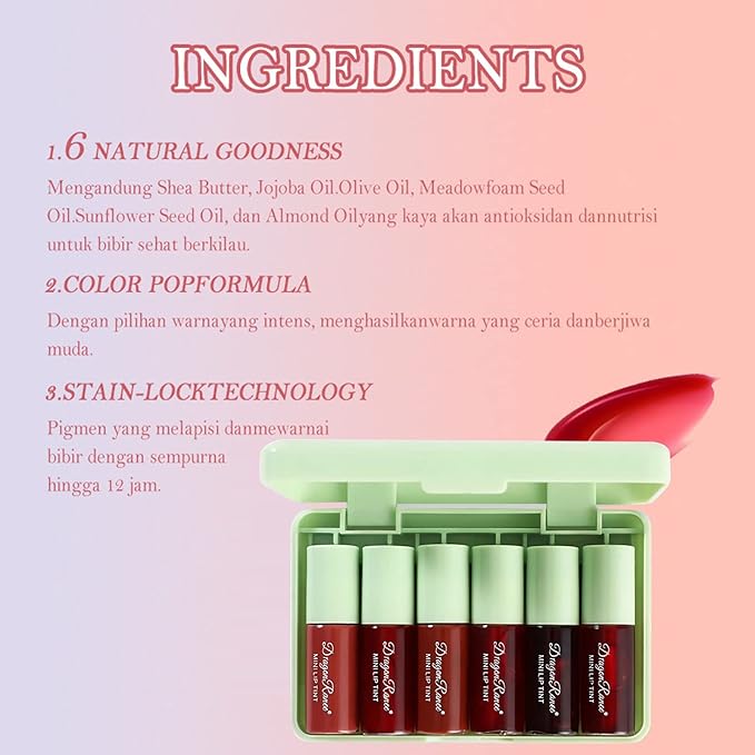 Miniling 6-Color Korean Lip Tint Set - Watery, Velvet Matte Lipsticks for Lips and Cheeks - Long-Lasting, Non-Stick, Shimmery-Velvo Beauty