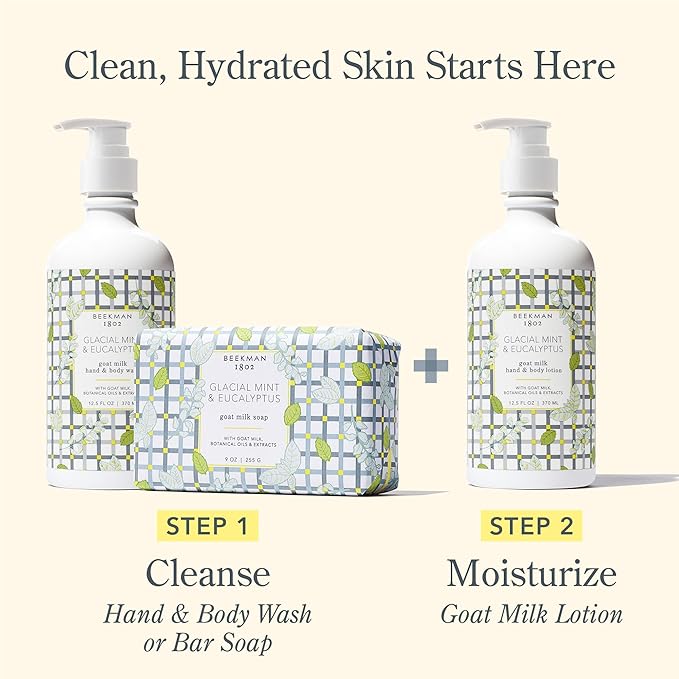 Beekman 1802 Glacial Mint & Eucalyptus Goat Milk Body Lotion - Scented - 12.5 oz - Hydrating & Deeply Moisturizing - With Shea Butter & Jojoba Seed Oil - Good for Sensitive Skin - Cruelty Free-Velvo Beauty