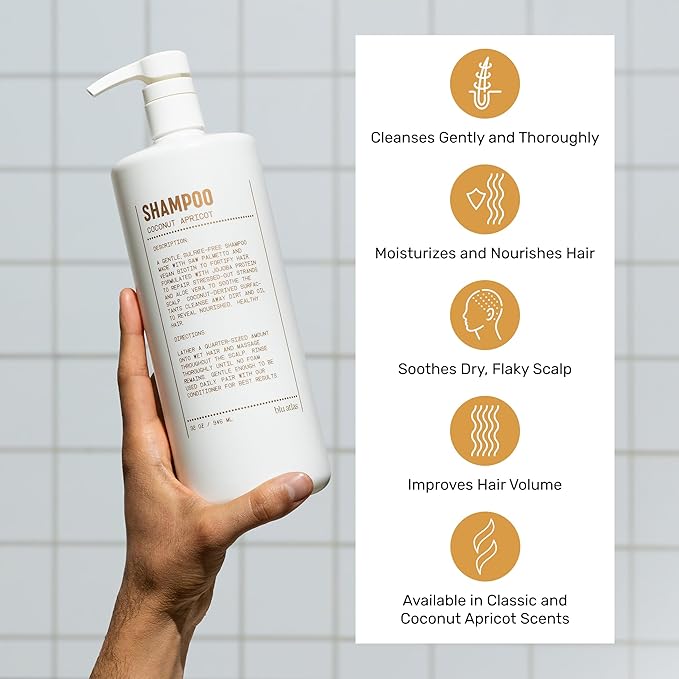 Blu Atlas Men's Natural Shampoo – Organic, Sulfate-Free, Paraben-Free – Deep Cleansing & Hydrating – Coconut Apricot Scent – Made in America – 32 oz-Velvo Beauty