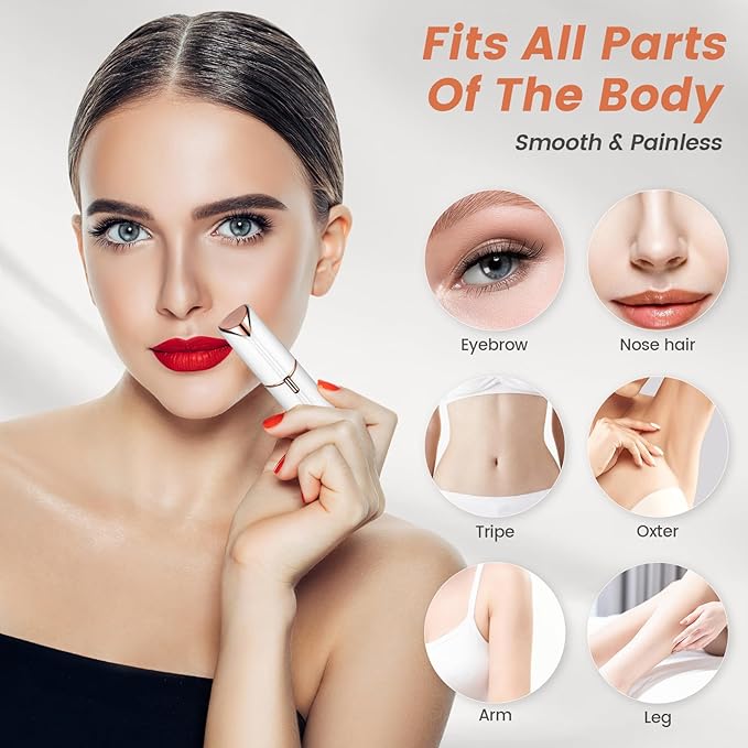 Facial Hair Remover for Women- as Seen on TV Painless Face Shaver -Mini Hair Remover, Electric Razor Shaver Portable Bikini Epilator for Lips, Chin(White+2 Heads)-Velvo Beauty