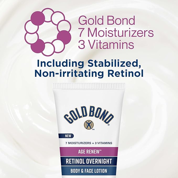 Gold Bond Age Renew Retinol Overnight Body & Face Lotion, With Retinol & Peptide Complex, for Dry Skin, 7 oz.-Velvo Beauty