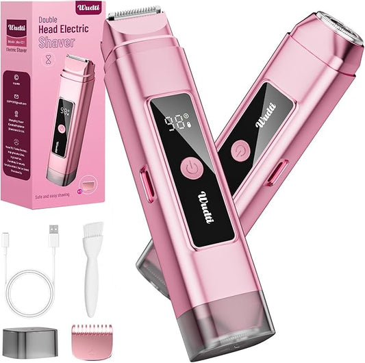 Electric Bikini Trimmer for Women: Razor & Shaver with Dual Heads for Body Pubic Hair, IPX7 Waterproof with LED Display - Rechargeable Lady Trimmer for Underarm Body Leg Face-Velvo Beauty