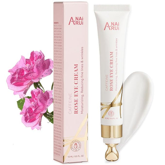 ANAI RUI Rose Caffeine Eye Cream for Dark Circles, Under Eye Serum for Puffiness Bags, Anti-Aging Eye Cream with Retinol, Collagen, Hydrating, Firming, Reduce Wrinkles and Fine Lines Daily 0.5 FL OZ-Velvo Beauty