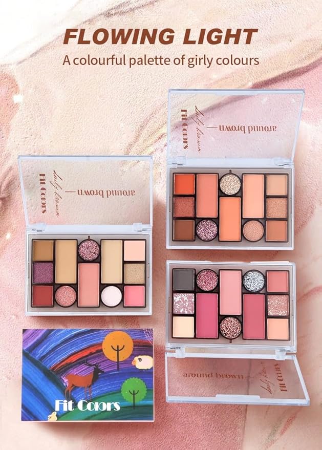 12 Colors Pink Eyeshadow Palette, Mini All in One Blush, Eyebrow & Eye Makeup Kit, Highly Pigmented Matte & Shimmer Shades, Big Artist Comprehensive Facial Makeup, Travel Friendly (02)-Velvo Beauty