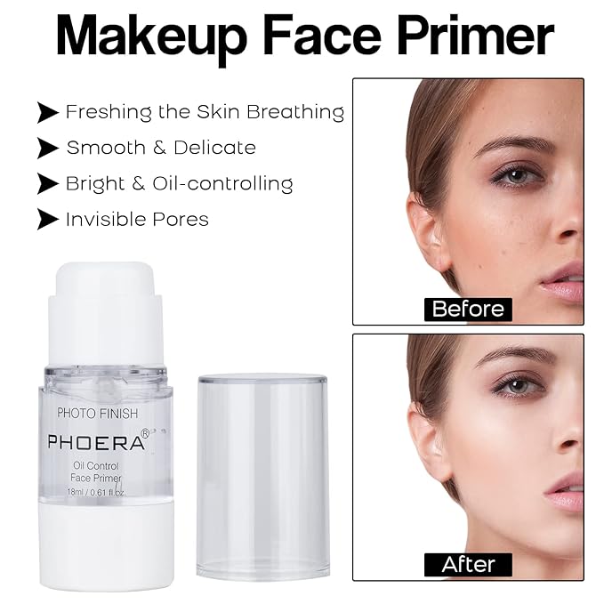 Makeup Kit for Women Included 2 Phoera Foundation SPF 20+ 30ml Matte Oil Control, 2 Kabuki Makeup Brushes, Phoera Primer, Powder Foundation, 2 Makeup Sponges (101 Porcelain + 102 Nude)-Velvo Beauty