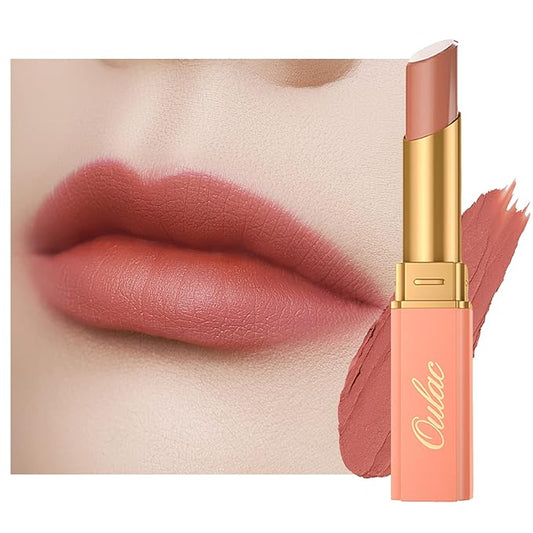 Oulac Nude Matte Lipstick for Women, Lipstick & Blush Duo, Peach Creamy Soft Satin Finish Lipsticks,Moisturising Formula,Rich Color Lightweight, Rose Oil,Vegan & Cruelty-Free| 3.6g (Y12-Velvo Beauty
