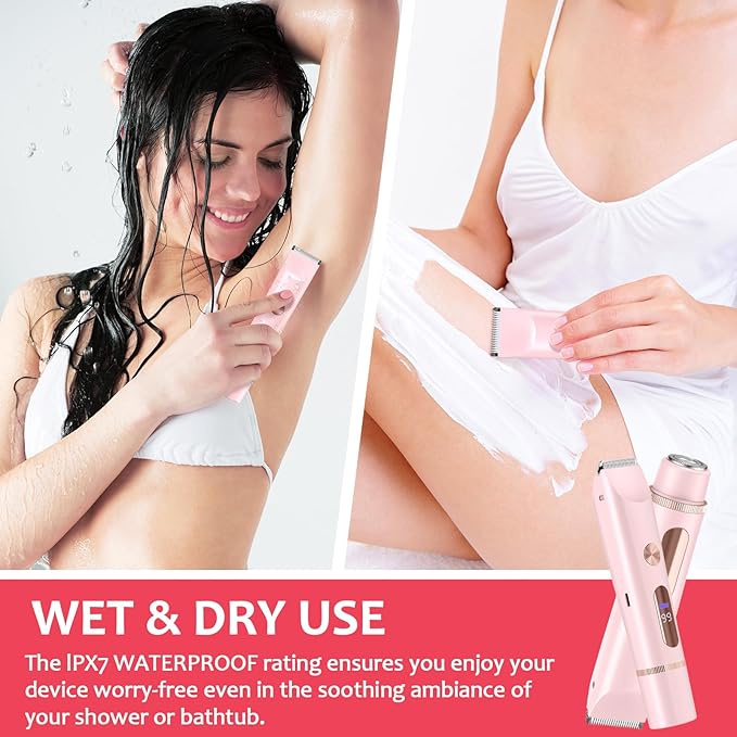2025 Upgraded Bikini Trimmer for Women - 2 in 1 Dermave Bikini Shaver with LED Display, Dual Head Cordless Electric Shaver, IPX7 Waterproof Wet/Dry Body Hair Trimmer for Face, Body & Intimate Areas-Velvo Beauty