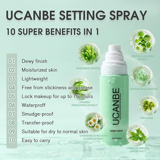 Dewy Makeup Setting Spray Kit-3.38 Fl oz Hydrating Illuminating Finishing Spray Lightweight Face Mist All Day Long Make up Fixer +2PCS Sponge Puff, Hydrate Skin for a Bright Look-Velvo Beauty