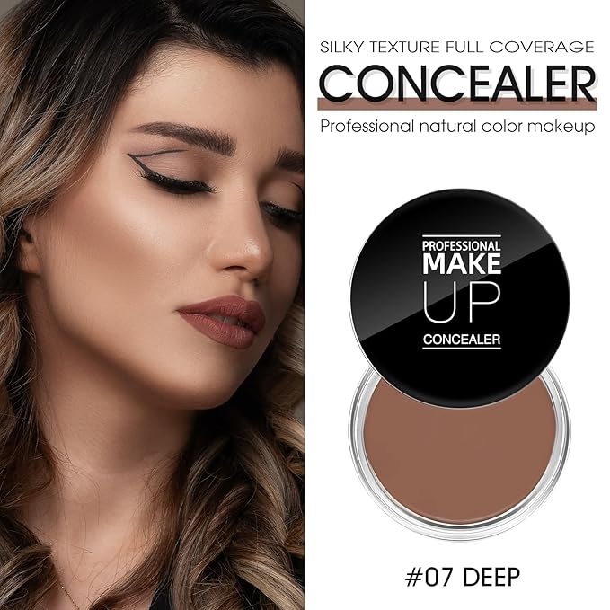 Cream Concealer Full Coverage Makeup, Matte Color Correcting Concealer with Brush, Waterproof, Conceals Blemish, Pores and Spots, Under Eye Makeup Concealer for Dark Circles (#07 DEEP)-Velvo Beauty
