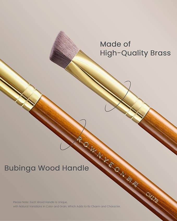 Desert Oak Series Triangular Contour Brush - Angled Synthetic Bristles for Cream/Liquid/Powder, Luxe Bubinga Handle & Brass Ferrule (CM 178)-Velvo Beauty