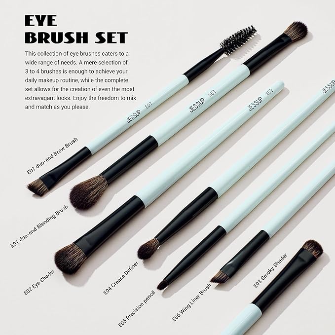 Jessup Makeup Brushes Set 10pcs, Double Sided Foundation Contour Blush Highlight Blending Eyebrow Brush Eyeshadow Eyeliner Concealer Brush, Bright Cyan Cruelty Free Cosmetic Tools T500-Velvo Beauty