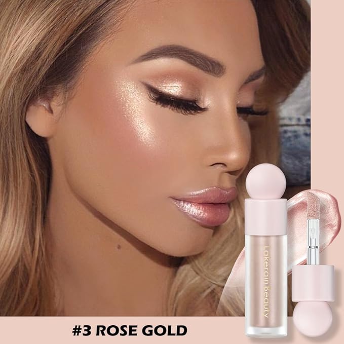 Erinde Liquid Highlighter Makeup, Pink Luminizer Face Highlight Makeup Stick, Natural Beauty Glow Finish, Lightweight Blendable Cream Face Body Liquid Illuminator Bronzer, Cruelty-free, 03 Rose Gold-Velvo Beauty