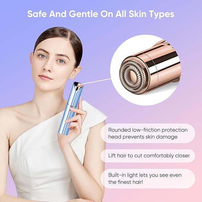 Facial Hair Remover for Women- as Seen on TV Painless Face Shaver -Mini Hair Remover, Electric Razor Shaver Portable Bikini Epilator for Lips, Chin, Armpit, Peach Fuzz, Fingers, Neck, Cheek-Velvo Beauty